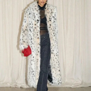 Multicolor Casual Women's Longline Snow Leopard Coat